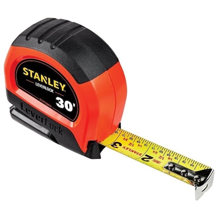 Stanley STHT30830 Measuring Tape, 30 ft L Blade, 1 in W Blade, Steel Blade, ABS Case, BlackYellow Case STHT30830L