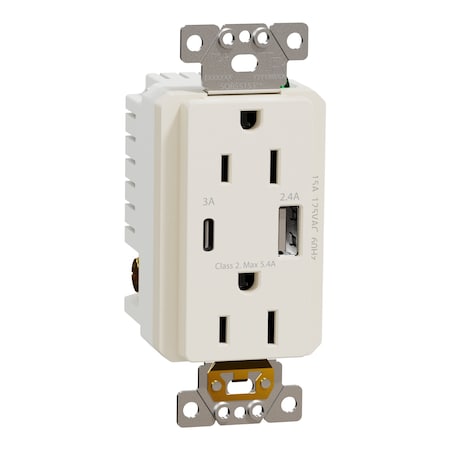 Square D Usb Charger + Socket-Outlet, 15 A Socket SQR55153LA