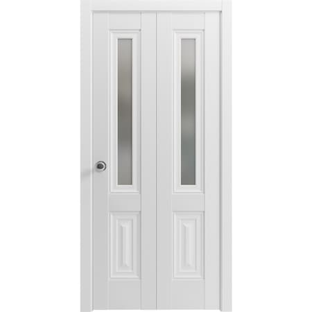 Sartodoors Sliding Closet Bi-fold Doors, Lucia 8822 White Silk with Frosted Glass, Sturdy Tracks Moldings Trim LUCIA8822BF-WS-84 x 96 (2* 42x96)