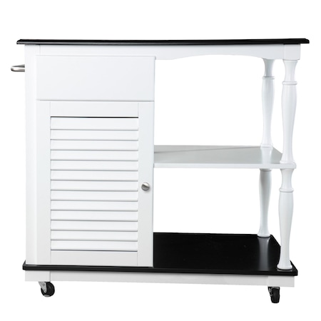 Homeroots Black and White and Black 39in Rolling Kitchen Island With Storage 402558