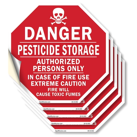 Signmission Danger Pesticide Storage Authorized, 4 inch X 4 inch, Vinyl Decal, 5PK OC-D-5PACK-4-45