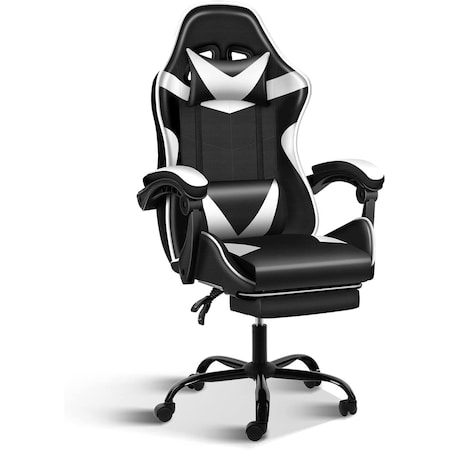 Yssoa Gaming Chair, Computer Chair with Footrest, Height Adjustable and 90 Deg-135 Deg Tilt Functio FNCHARGAME01BWFR
