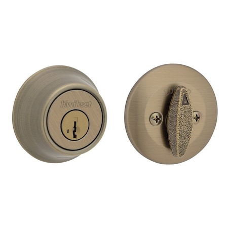 Kwikset 660 Series Deadbolt, 3 Grade, Keyed Key, Zinc, Antique Brass, 2-3/8, 2-3/4 in Backset 6605SMT6ALSTRKP