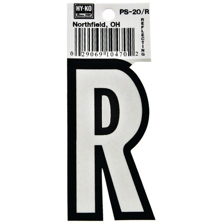 Hy-Ko Reflective Letter, Character: R, 3-1/4 in H Character, Black/White Character, Vinyl PS-20/R