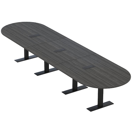 Skutchi Designs 16ft Racetrack Conference Table With Power | Harmony Series | 16 Person Meeting Room Table HAR-RAC-48X192-T.BK-WA7949-EBLK