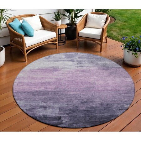 Homeroots 8' Lavender And Lilac Round Striped Washable Indoor Outdoor Area Rug 610897