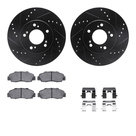 Dynamic Friction Co DFC Rotors-Drilled & Slotted-Black w/ EURO 5000 Ceramic Brake Pads Incl Hdw 8612-59003