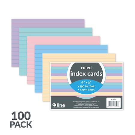 C-Line Products 4" x 6" Assorted Color Ruled Index Cards, 100/PK 48910