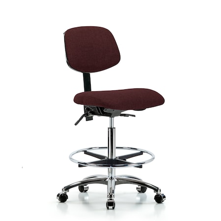 Blue Ridge Ergonomics Chair, Fabric, Hi Bench, Chr CF Casters, Bur, No Arms, 26" to 35-1/2" Height, Burgundy BR-FHBCH-CR-T0-A0-CF-CC-F41