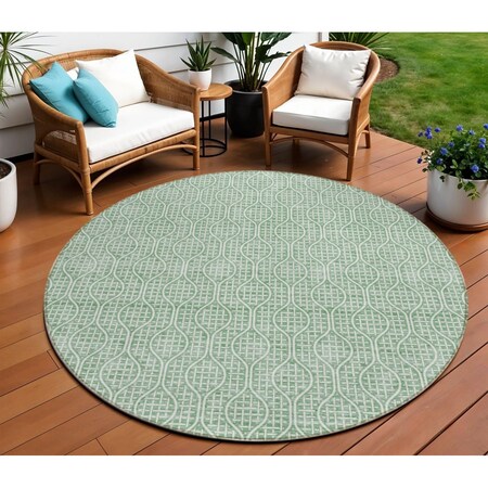 Homeroots 8' Sage And Gray Round Geometric Washable Indoor Outdoor Area Rug 595675