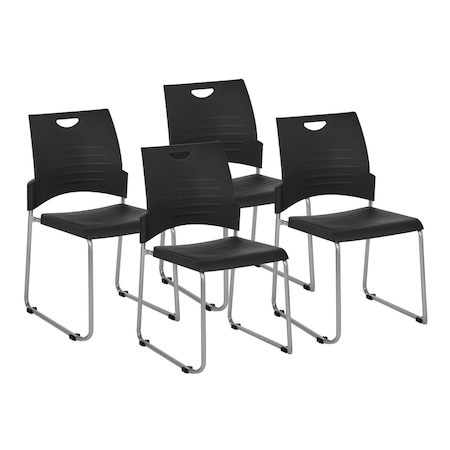 Office Star Products STC Series Sled Base Leg Stack Chair, Black / Silver STC8302C4-3