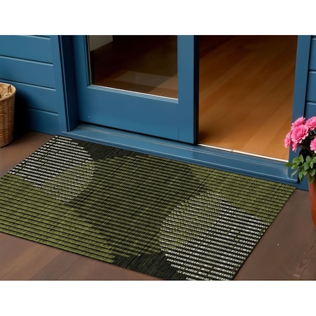 Homeroots 3' X 5' Olive Green And Black Geometric Washable Indoor Outdoor Area Rug 597643