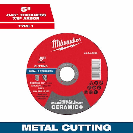 Milwaukee Tool Cut-Off Wheel, 7/8" Sz, 5" dia. 49-94-0213