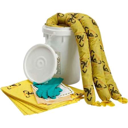 Brady BRIGHTSORB 6.5-Gallon Bucket Spill Control Kit, Chemical Application, Printed with Caution Warning SKCH-BKT