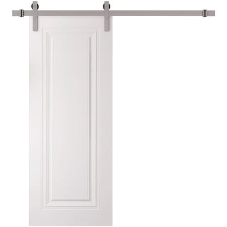 Sartodoors Barn Door 30 x 84 inches, BASIC 9111 White, 6.6FT Silver Rail Track Heavy Hardware Set, Solid Pan BASIC9111BD-S-SKIN-3084