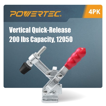 Powertec Toggle Clamp, 200 lbs Cap., 12050 Quick Release Vertical Clamps, Antislip Rubber Pressure Tip, 16PK 20328-P4N