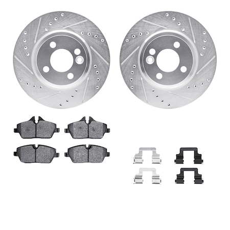Dynamic Friction Co DFC Rotors-Drilled & Slotted-Silver w/ EURO 5000 Ceramic Brake Pads Incl Hdw 7612-32004