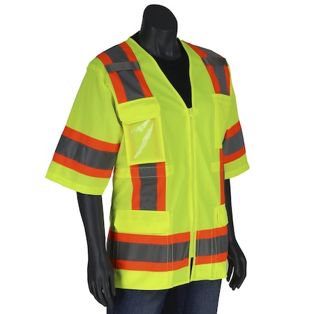Pip ANSI Type R Class 3 Women's Contoured Two-Tone Eleven Pocket Surveyors Vest w/Solid Front/Mesh Back 303-0513-LY/M