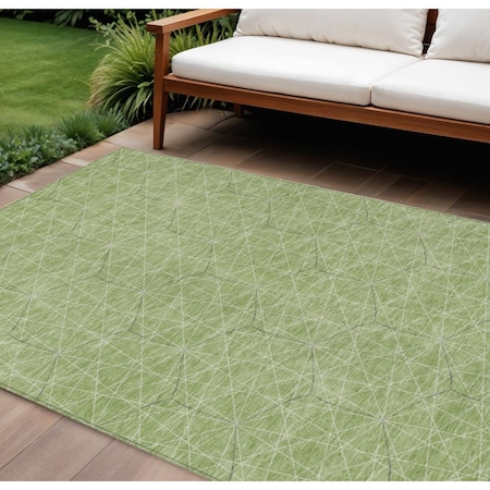 Homeroots 8' X 10' Green Black And Ivory Geometric Washable Indoor Outdoor Area Rug 596731