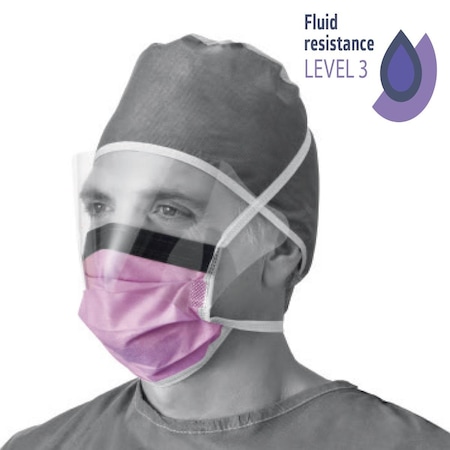 Medline ASTM Level 3 Anti-Fog Surgical Face Mask with Shield and Ties, Anti-Glare Strip, 25PK NON27710Z