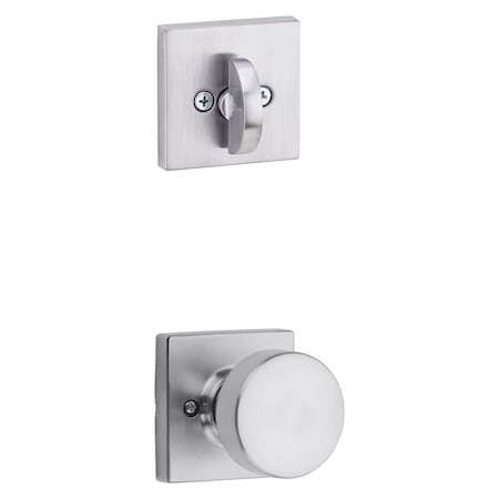 Kwikset Pismo Knob with Square Rose Interior Single Cylinder Handleset Trim Satin Chrome Finish 966PSKSQT-26D.UNIV