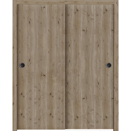 Sartodoors Sliding Closet Bypass Doors 60 x 84 inches, BASIC 3001 Caramel Oak, Rails Hardware Set, Wood Soli BASIC3001DBD-NATUR-6084
