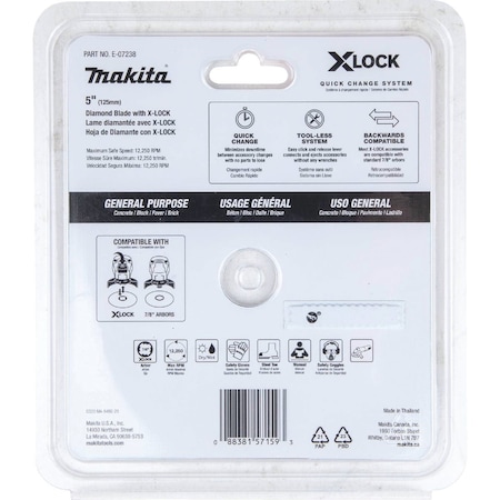 Makita X-LOCK 5'' Segmented Rim Dry/Wet Cut Diamond Blade E-07238