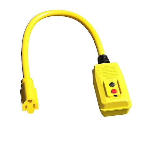 Zoro Select GFCI, Yellow, 1-1/10ft, 1Outlet, 12AWG 875LC9