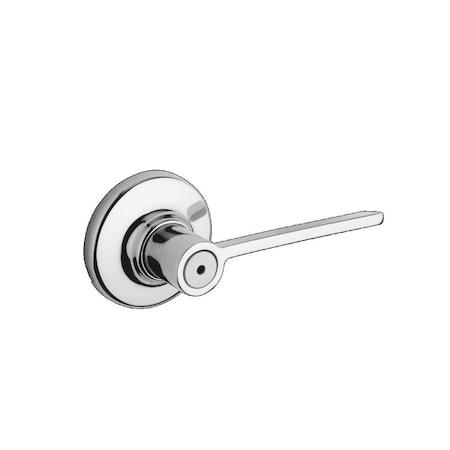 Kwikset Ladera Lever, Round Rose Privacy Door Lock, New Chassis and 6AL Latch, RCS Strike Bright Chrome Finish 300LRLRDT-26