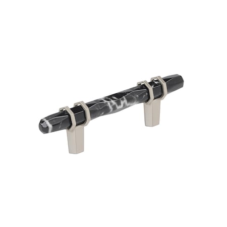 Amerock Carrione 3 inch 76mm Center-to-Center Marble Black/Satin Nickel Cabinet Pull BP36639MBKG10