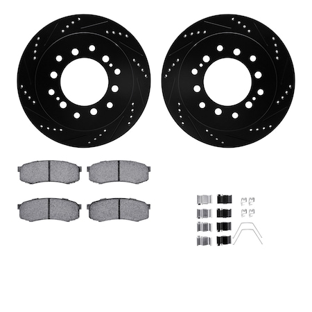 Dynamic Friction Co DFC Brake Rotor Drilled & Slotted - Black- w/Ultimate Duty Brake Pad & HW Kit 8412-76016