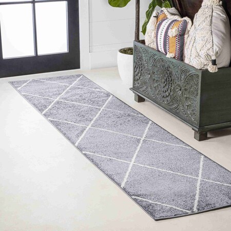 Jonathan Y Cole Minimalist Diamond Trellis Gray/White 2 ft. x 10 ft. Runner Rug SEU102F-210