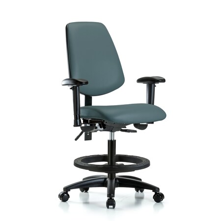 Blue Ridge Ergonomics Medium Bench Chair Adjustable Arms, 22" to 29" Height, Vinyl, Colonial Blue BR-VMBCH-MB-RG-T0-A1-BF-RC-8546