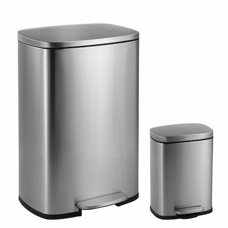 Happimess Connor Rectangular 13.2-Gallon Trash Can w/ Soft-Close Lid and FREE Mini Trash Can, Platinum Silver HPM1006A