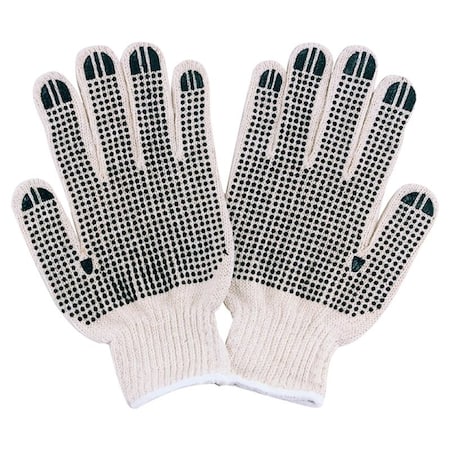 Diamondback Knitted Work Gloves with PVC Dots, One-Size, Ribbed Knit Wrist, 60% Cotton 40% Polyester, Natural White FO809PVD2