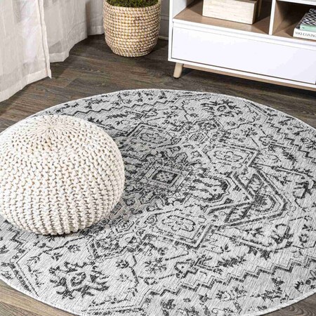 Jonathan Y Estrella Bohemian Medallion Textured Weave Black/Gray 9 ft Round Indoor/Outdoor Area Rug SMB105D-9R