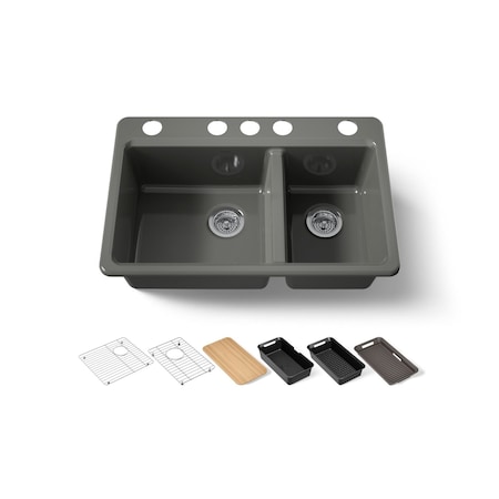 Kohler Riverby 33" undermount double-bowl workstation kitchen sink 8669-5UPC-58