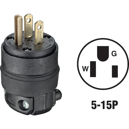 Leviton 15A 125V 3-Wire 2-Pole Rough Use Cord Plug 000-515PR