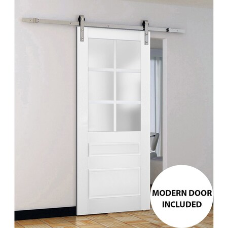 Sartodoors Sturdy Barn Door Frosted Glass White 36x84 Solid Core Modern Interior VEREGIO7339BD-S-WS-3684