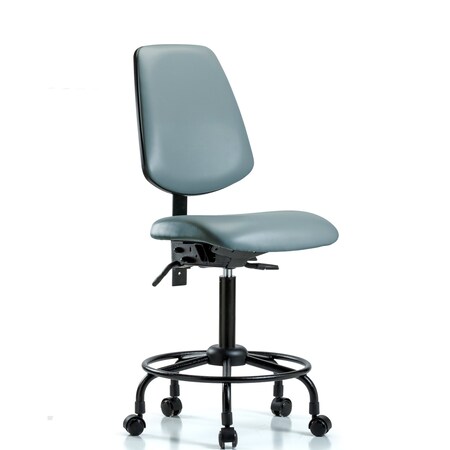 Blue Ridge Ergonomics Vinyl Chair, Med Bench, Round Tube Base, Med Back, Tilt, Casters, Storm BR-VMBCH-MB-RT-T1-A0-RC-8822