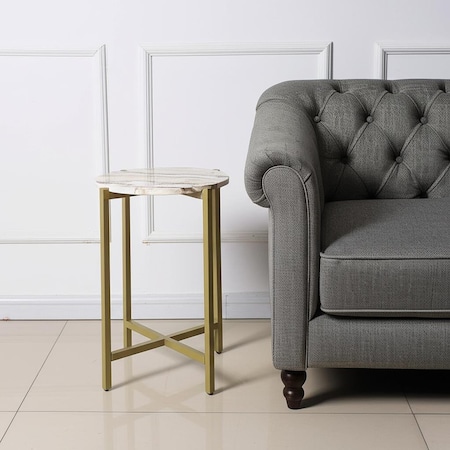 Homeroots 21" Brown Tan and Gold Marble and Metal Round End Table 632680