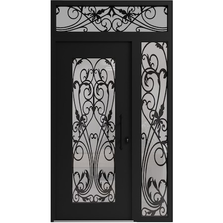 Vdomdoors Aluminum Door Iron 1601 Black Entry Steel Metal Classic Painted 52 x 92 (36+16 x 80+12)-Right Inswi IRON1601EXD-BLK-W36+16xH80+12-RH-I