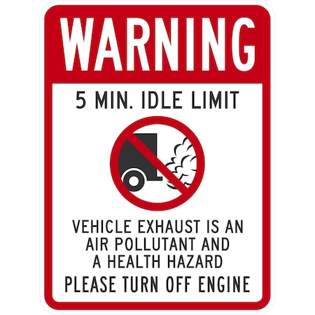 Lyle Warning 5 Min. Idle Limit Vehicle Exhaust Is, 18x24, Non-Reflective, White G-11014-NA_18x24