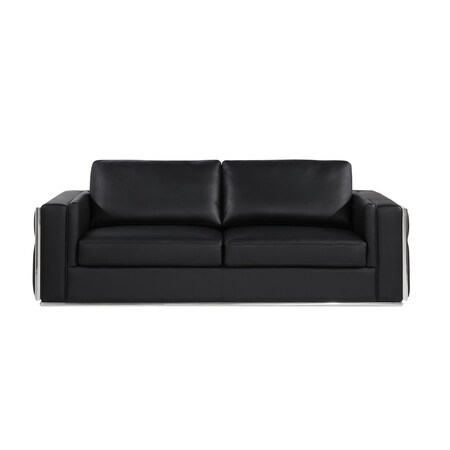 Homeroots 89" Black Italian Leather Solid Wood Sofa 720446