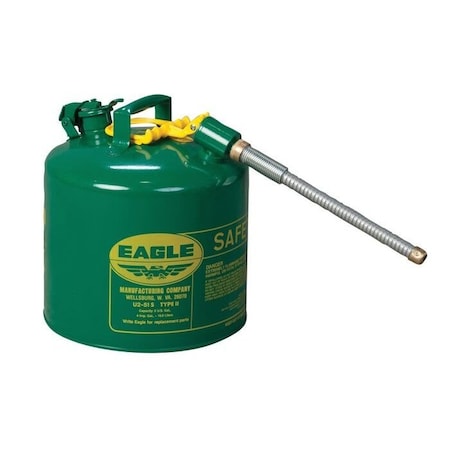 Eagle Mfg Type II Safety Can, Galvanized Steel, 5 gal, 7/8 in Flexible Metal Hose, Green, Combustibles U251SG