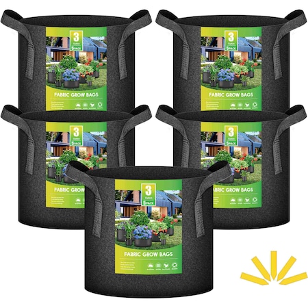 Ipower 3 Gallon Grow Bags, Garden Planting Nonwoven Fabric Pots with Reinforced Handle, 5PK GLGROWBAG3X5BLKV5