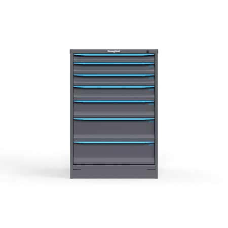 Strong Hold 7 drawer cabinet - (1x 2ft, 2x 3ft, 1x 4ft, 1x 5ft, 2x 7ft) - Blue accents - Keyed Alike S3044-PPAAS-0702FS