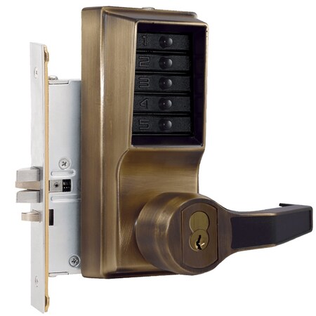Dormakaba Mortise Combination Lever Lock, Key Override, Passage, Lockout, Schlage FSIC Prep, Less Core, Antiq R8146S-05-41
