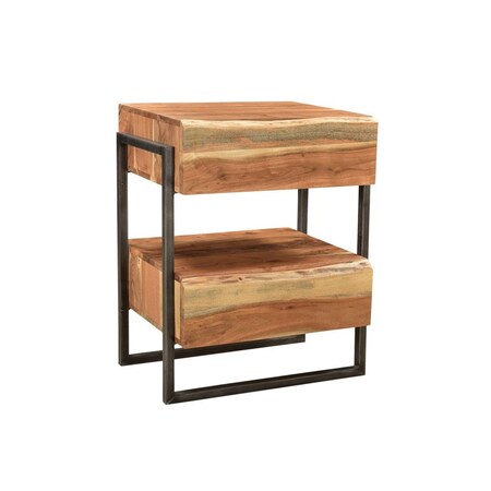 Homeroots 28" Brown Solid Wood Square Two Drawer Nightstand 635866