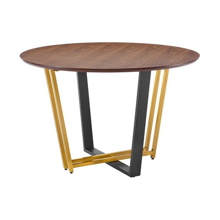 Homeroots 48" Brown And Gold Iron Sled Base Round Top Dining Table 569435